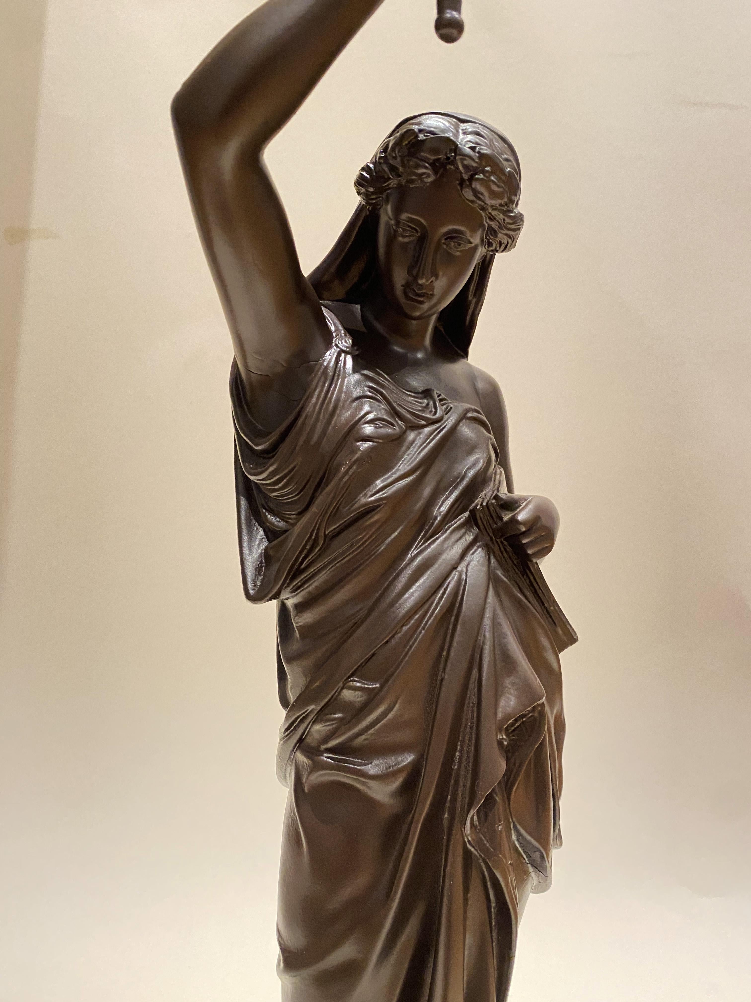 Lámpara Neoclásica de Fundición Lacada, Alegoría de la Ciencia Mujer Torchere.
Primera parte del siglo XX.

Altura total: 65 cm
