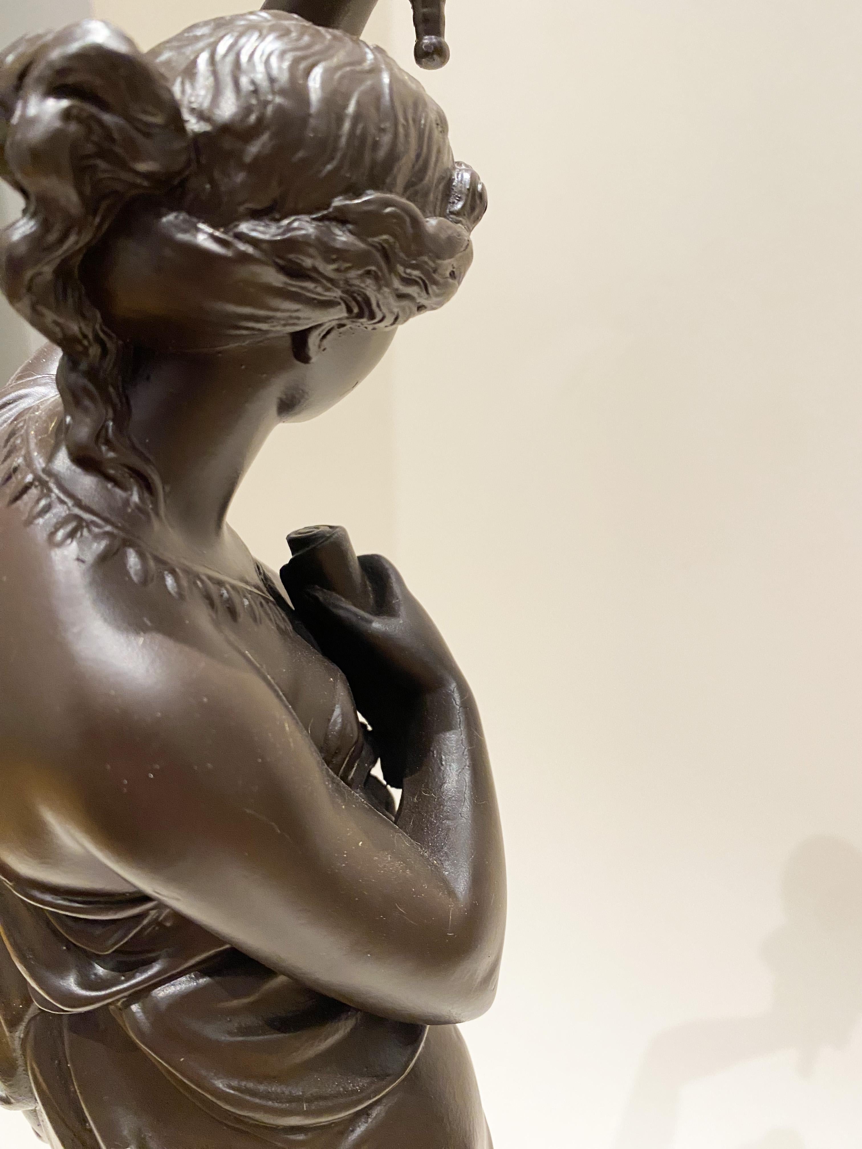 Lámpara Cariátide de Hierro Fundido Lacado Neoclásico o Candeladra Mujer Torchere en Bueno estado para la venta en Lille, FR