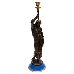 Neoclassical Lacquered Cast Iron Caryatid Lamp or Candeladra Women Torchere