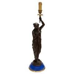 Neoclassical Lacquered Cast Iron Caryatid Lamp or Candeladra Women Torchere