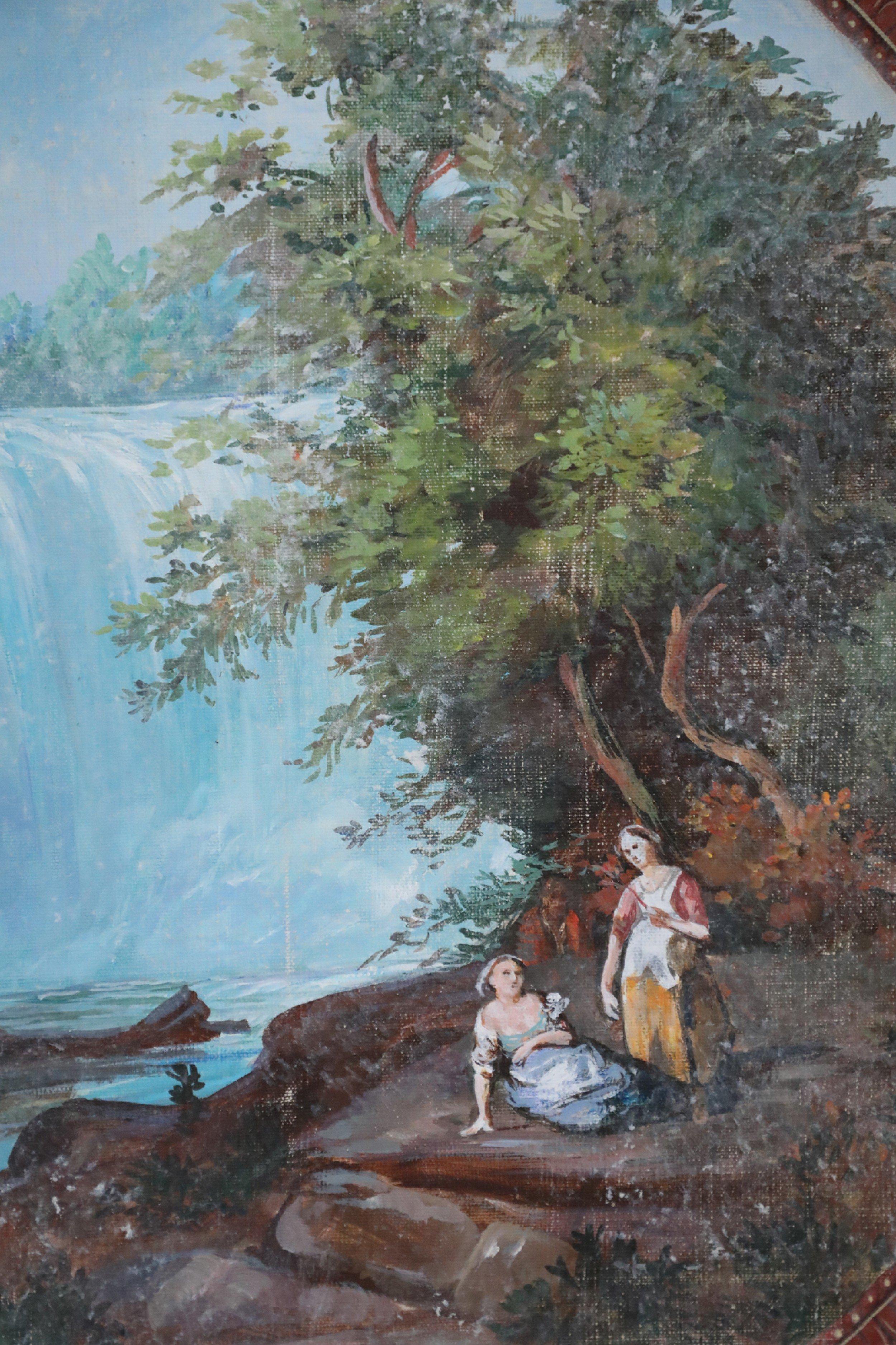 Neoclassical Landscape Painting with Floral and Mermaid Ornamentation In Good Condition For Sale In New York, NY
