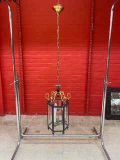 Neoclassical Lantern in Lacquered and Gilded Metal, circa 1950