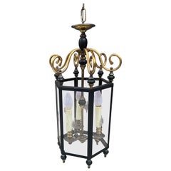 Vintage Neoclassical Lantern in Lacquered and Gilded Metal, circa 1950