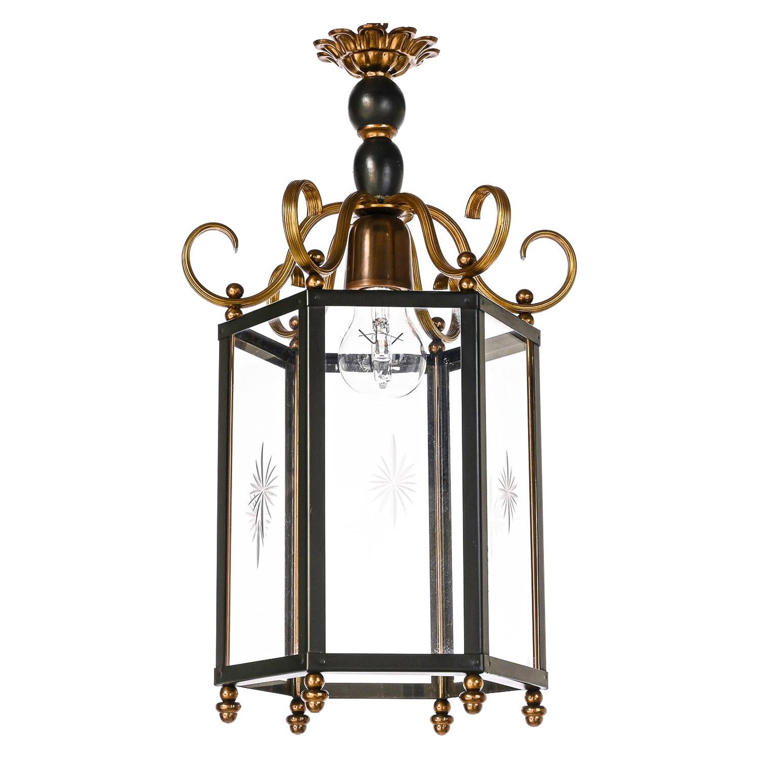 Neoclassical Lantern in Lacquered and Gilded Metal For Sale