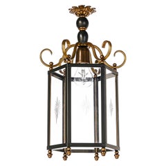 Vintage Neoclassical Lantern in Lacquered and Gilded Metal
