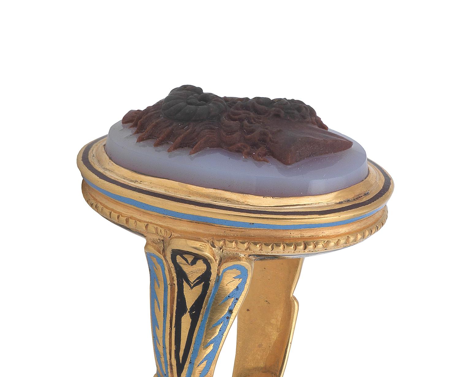 Uncut Agate Zeus Neoclassical Cameo Ring