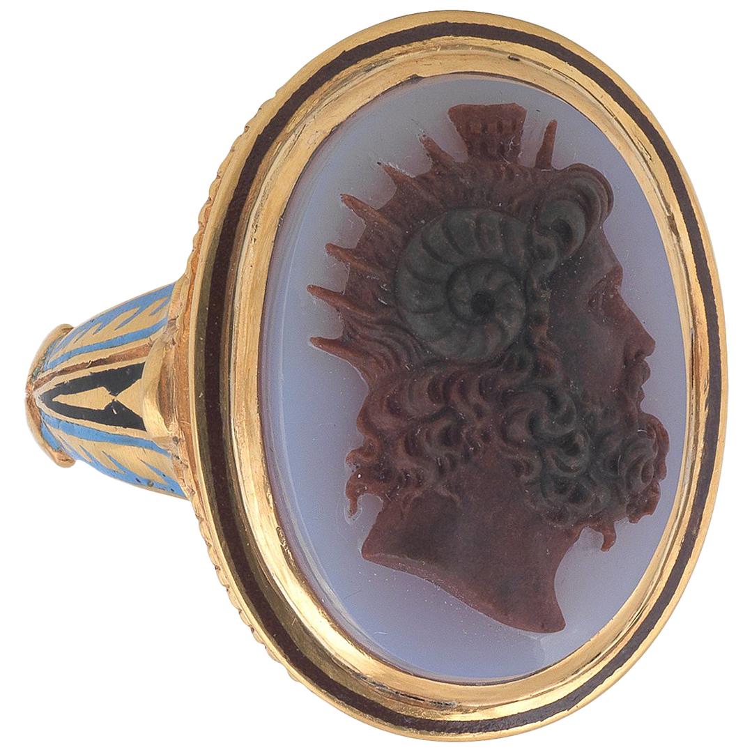 Agate Zeus Neoclassical Cameo Ring