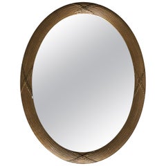Neoclassical Large Elegant Cross Details Oval Mirror, Midcentury, France