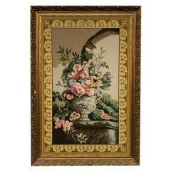 Vintage Neoclassical Large Floral Needlepoint Framed Art