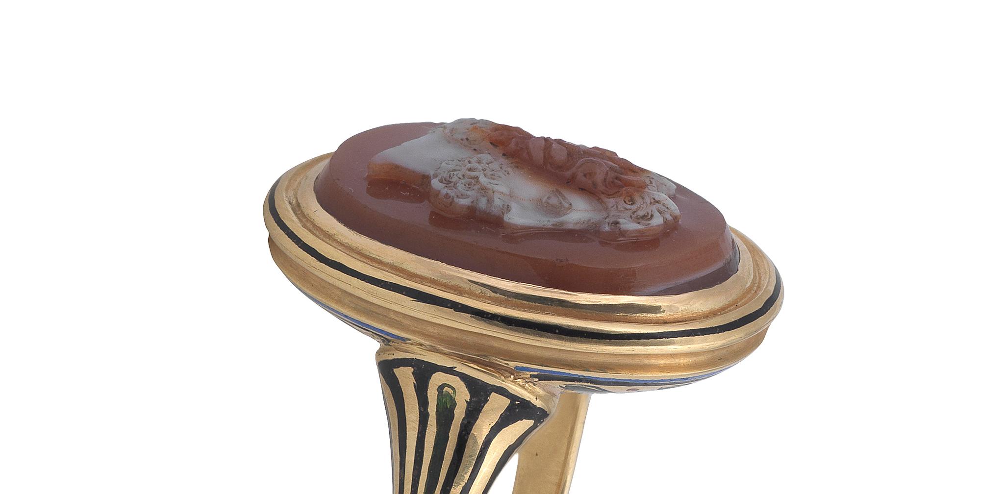 Neoclassical Large Sardonyx Cameo Jupiter Ring In Excellent Condition In Firenze, IT