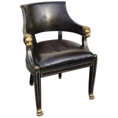 Neoclassical Leather Embossed and Bronze Armchair by Maitland-Smith