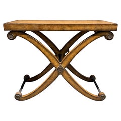 Tavolo consolle neoclassico rivestito in pelle di Kreiss