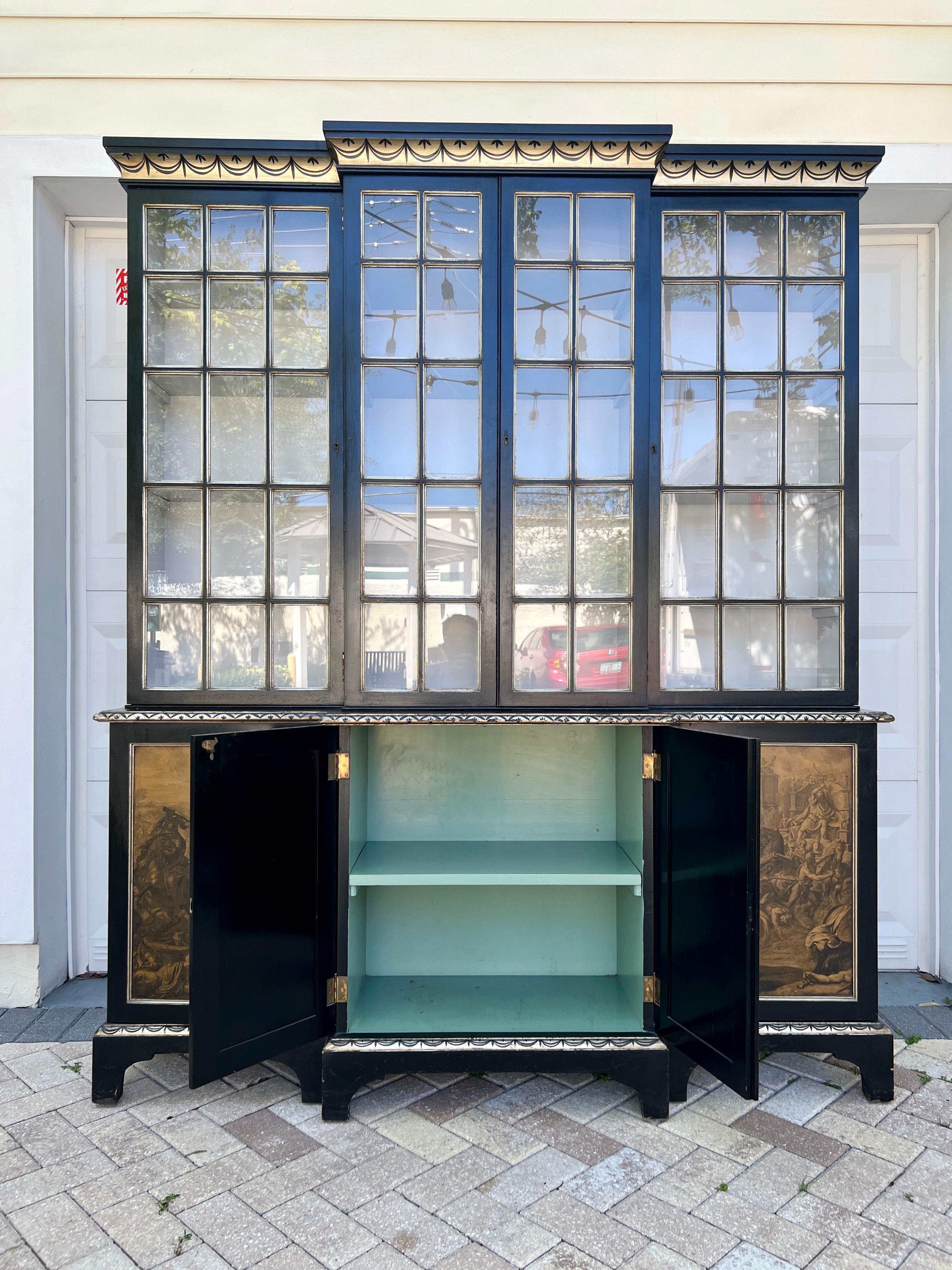 Neoclassical Revival Neoclassical Hand-Painted Library Bookcase and Display Cabinet, English 20th C.  For Sale