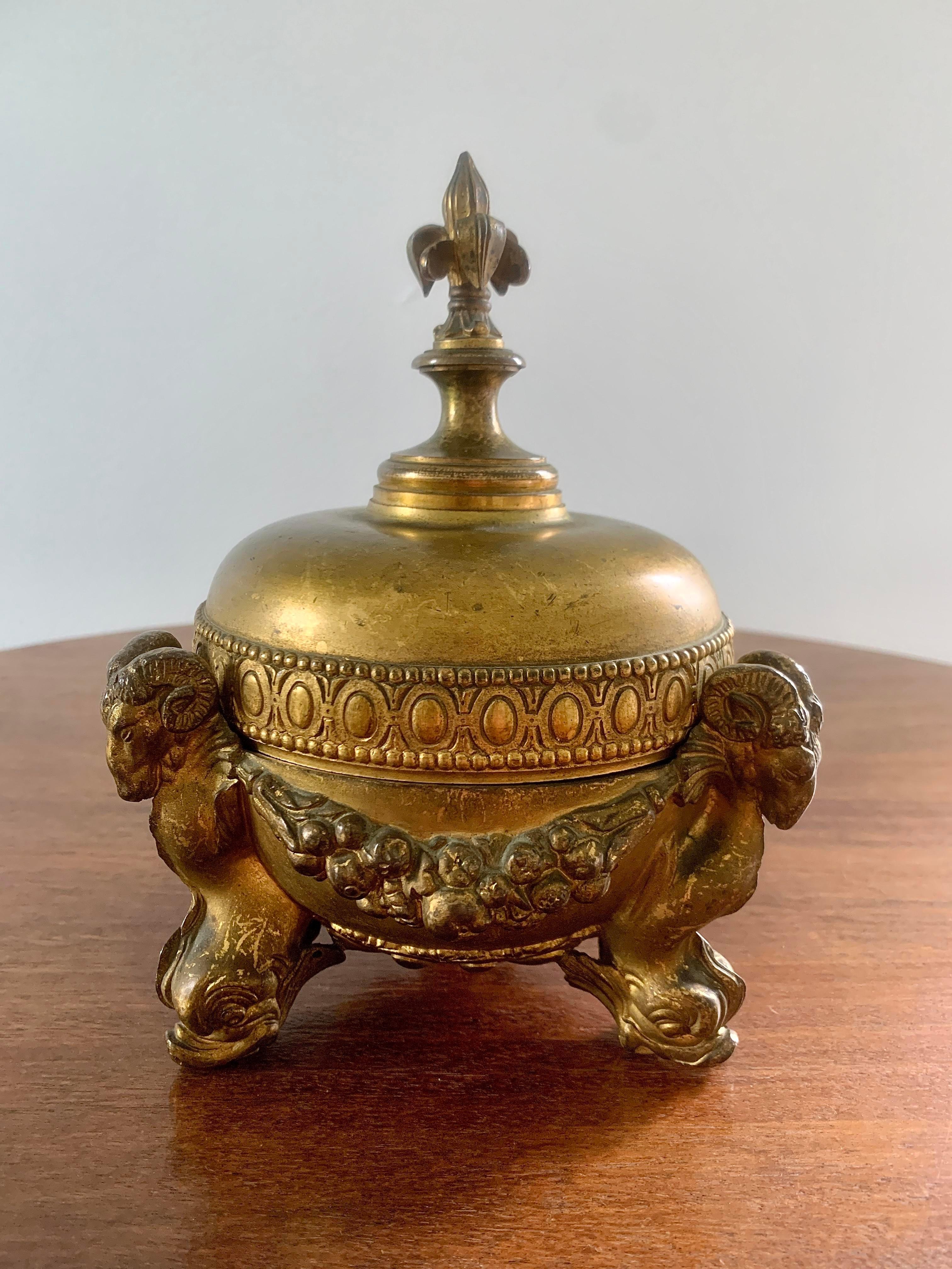 20th Century Neoclassical Lidded Bowl with Ram's Heads For Sale
