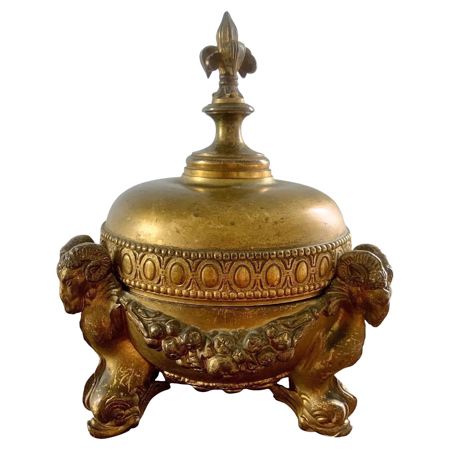 Neoclassical Lidded Bowl with Ram's Heads For Sale