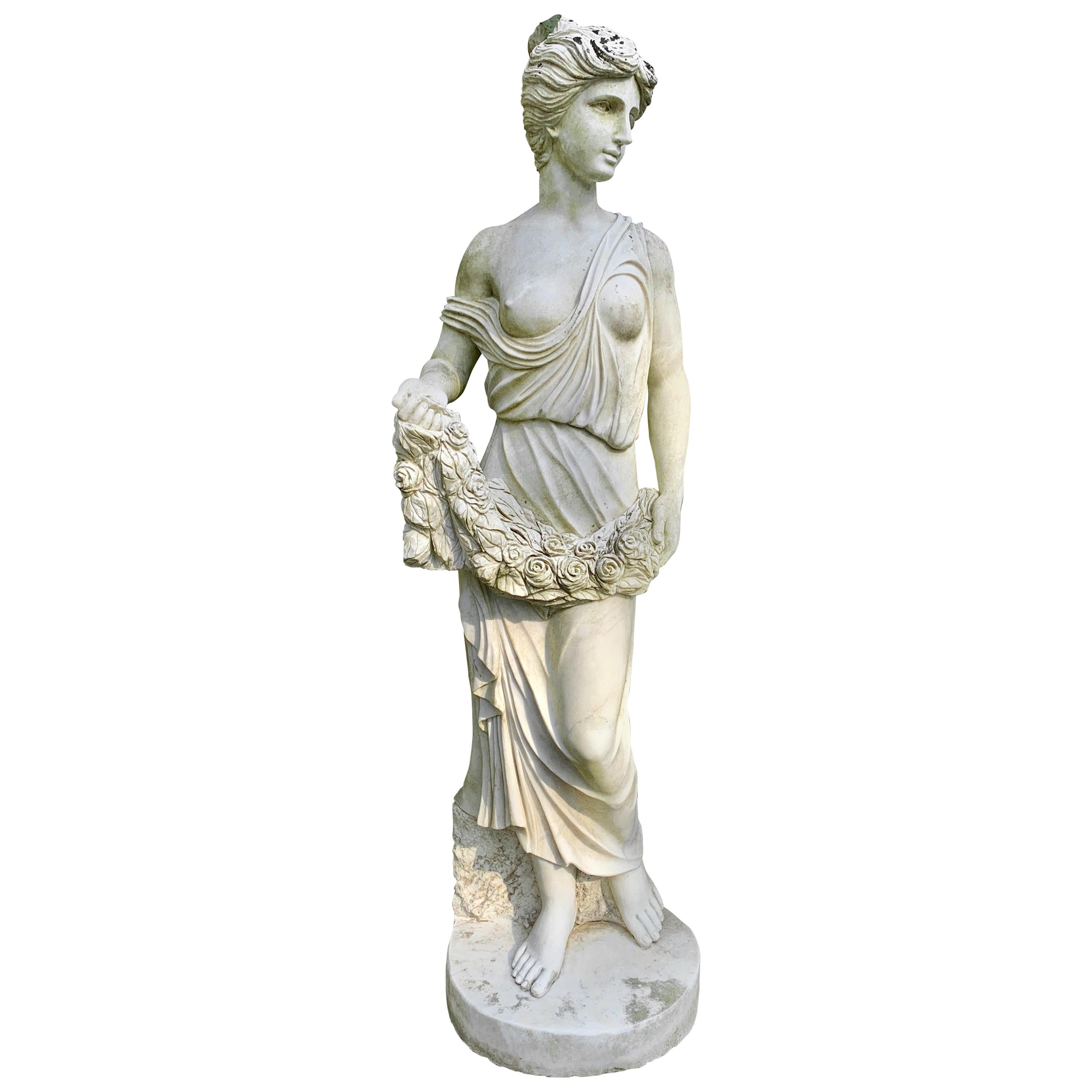 Neoclassical Life-Size Greek Goddess of Spring Marble Sculpture Statue For Sale