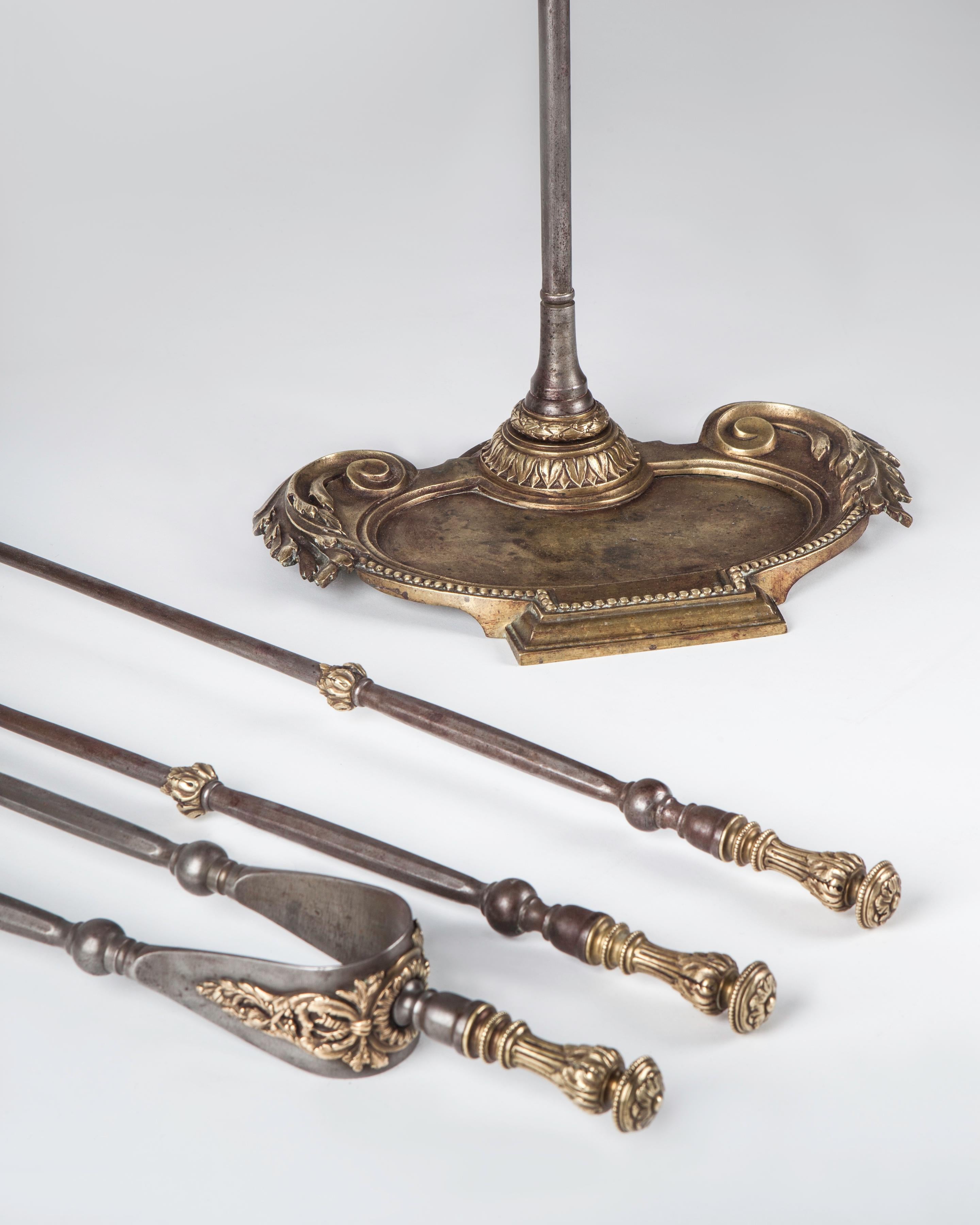 Neoclassical Louis XVI Cast Brass and Steel Fireplace Tools, circa 1880 1