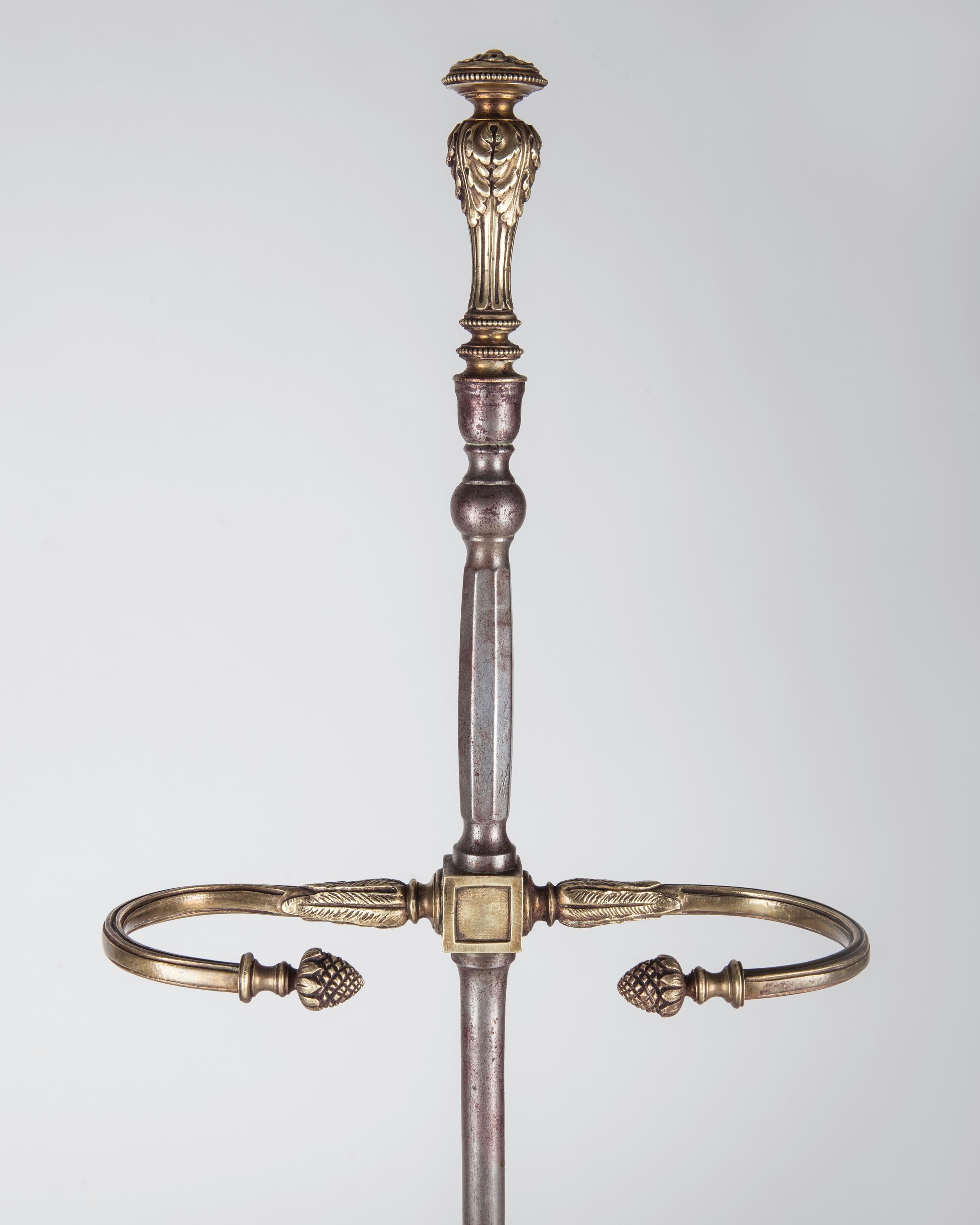 Neoclassical Louis XVI Cast Brass and Steel Fireplace Tools, circa 1880 2