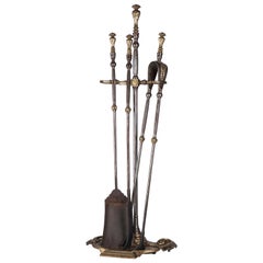 Neoclassical Louis XVI Cast Brass and Steel Fireplace Tools, circa 1880