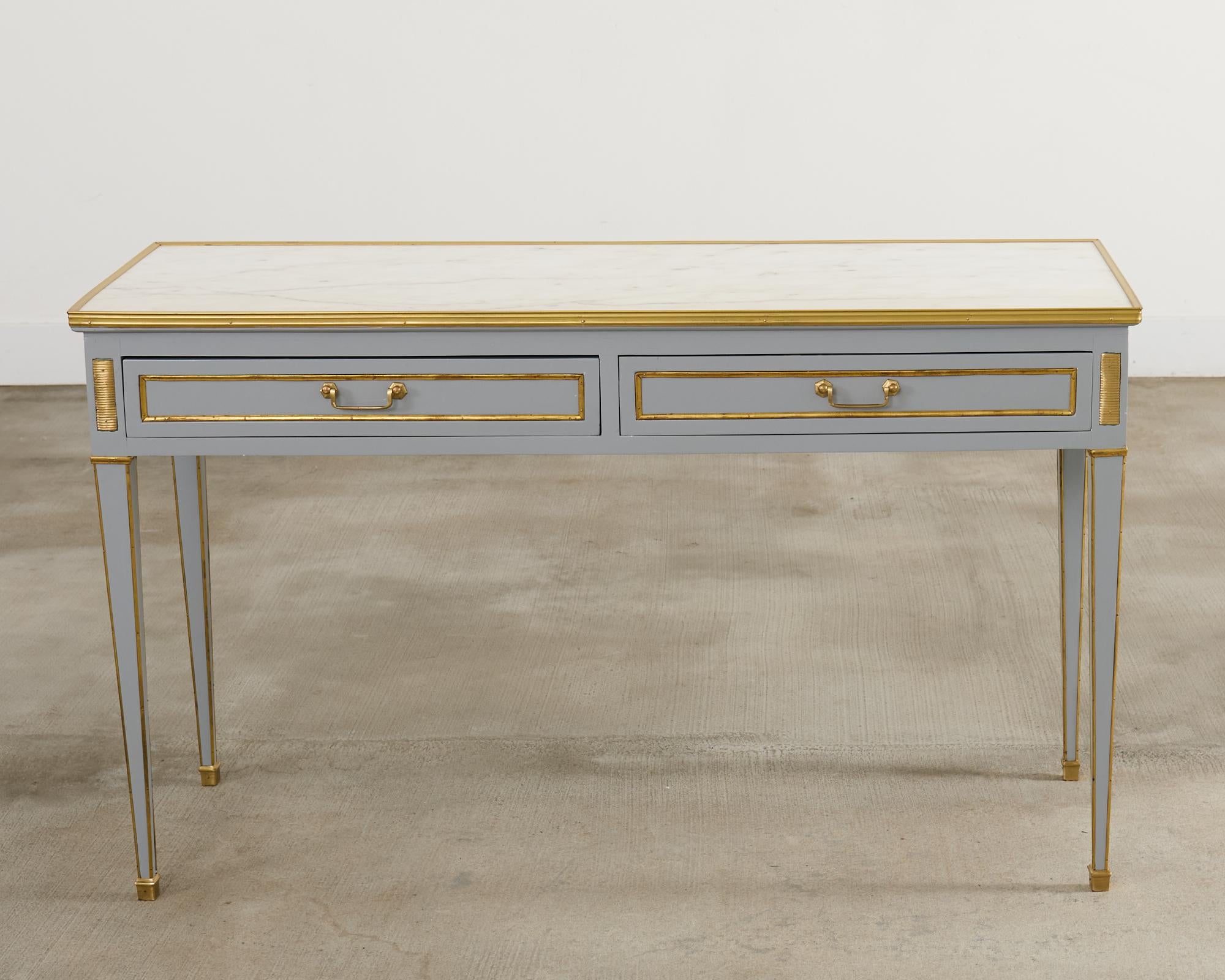 French Neoclassical Louis XVI Style Bronze Mounted Marble Top Console Desk For Sale