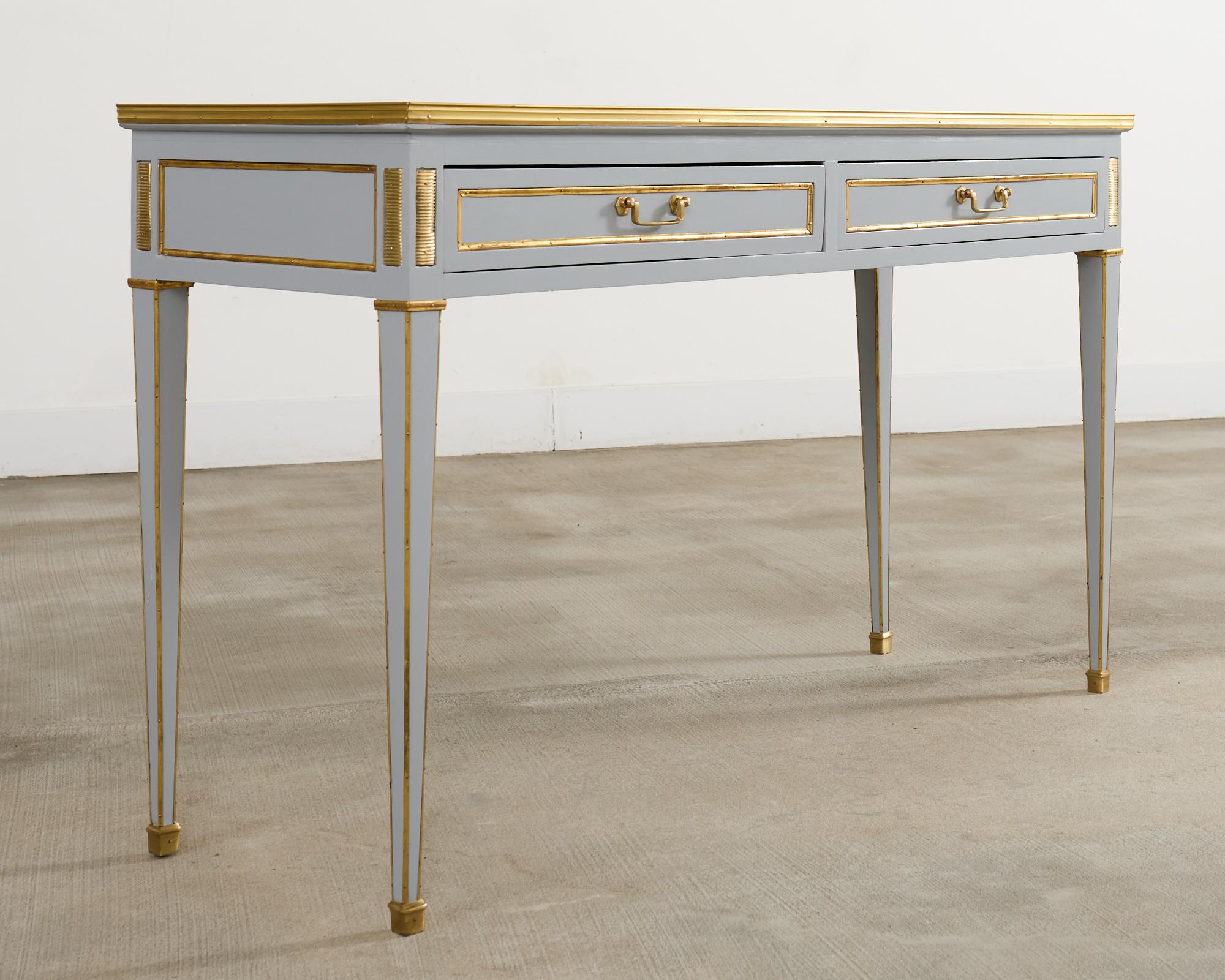 Lacquered Neoclassical Louis XVI Style Bronze Mounted Marble Top Console Desk For Sale