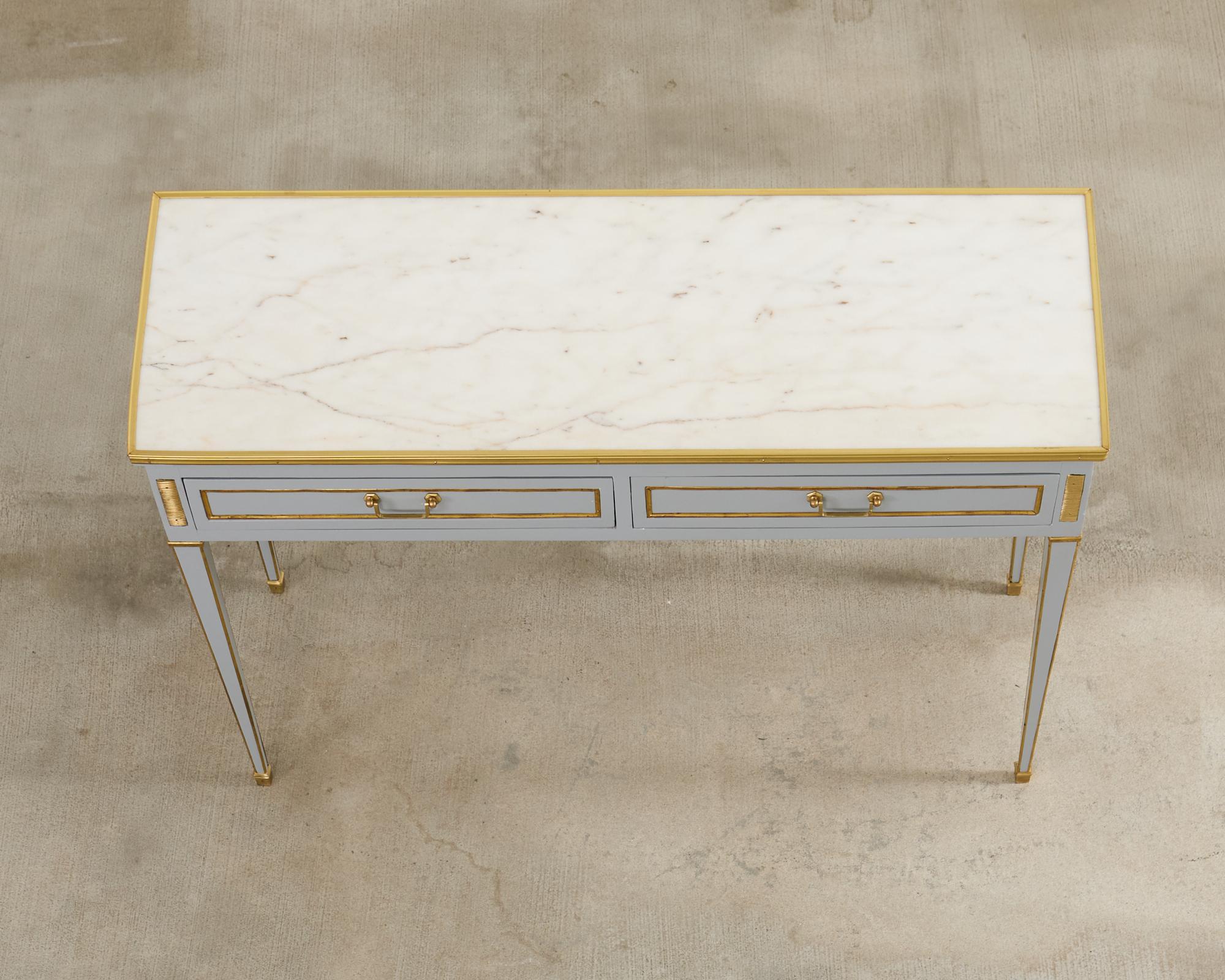 Neoclassical Louis XVI Style Bronze Mounted Marble Top Console Desk In Good Condition For Sale In Rio Vista, CA