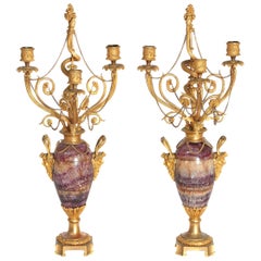 Neoclassical / Louis XVI-Style Gilt Bronze-Mounted Blue John Candelabra