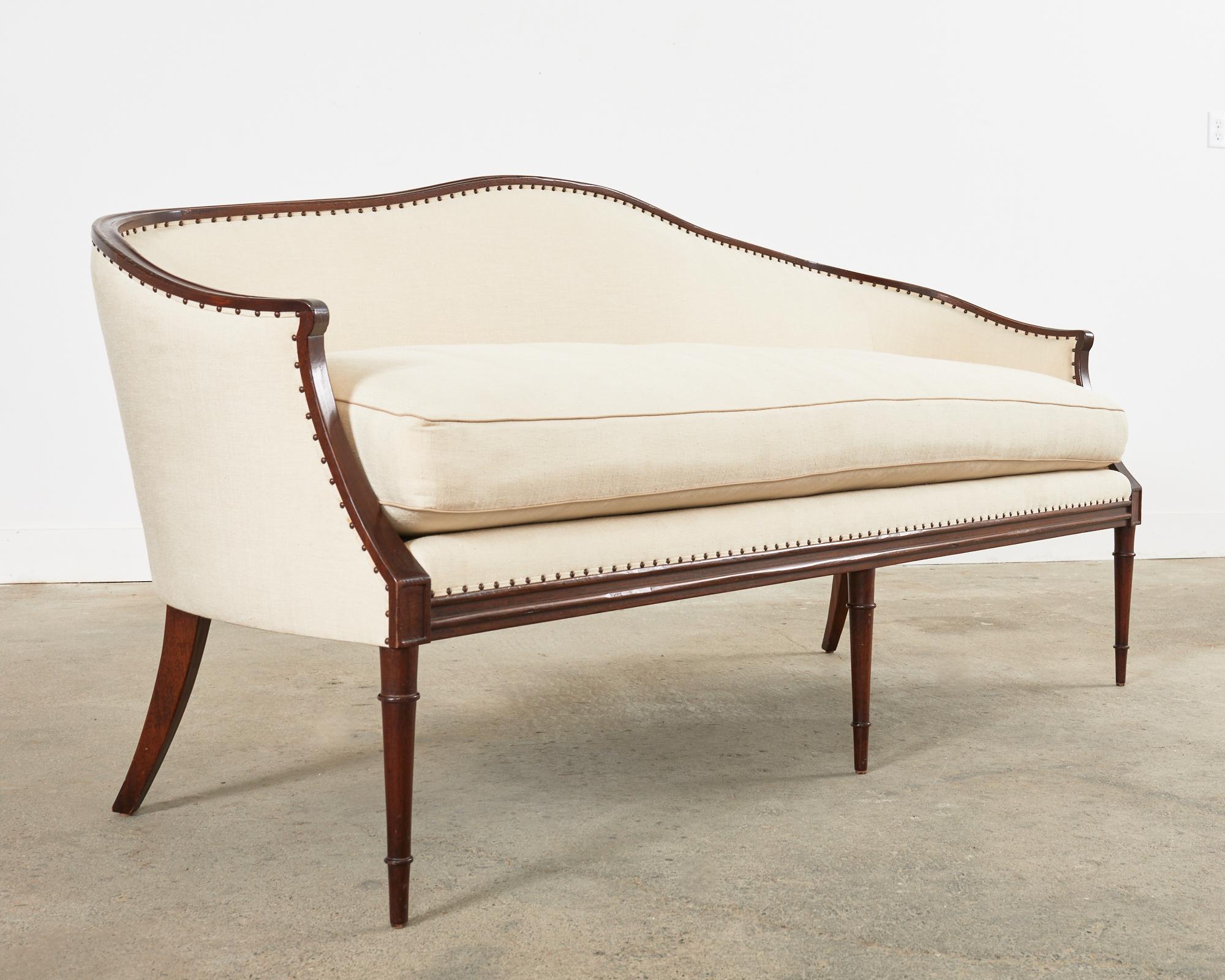 Neoclassical Louis XVI Style Mahogany and Silk Cabriole Sofa 2