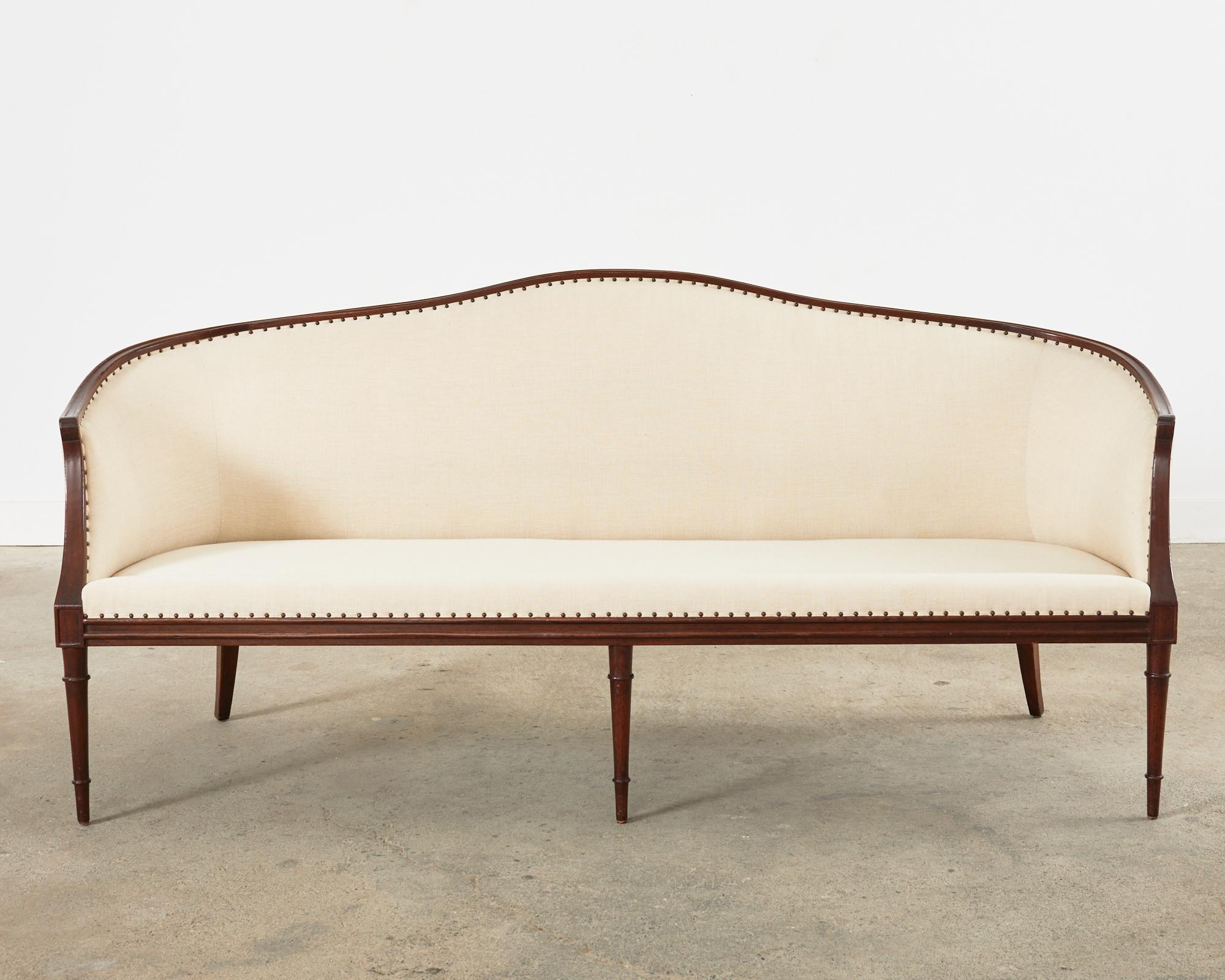 Neoclassical Louis XVI Style Mahogany and Silk Cabriole Sofa 6