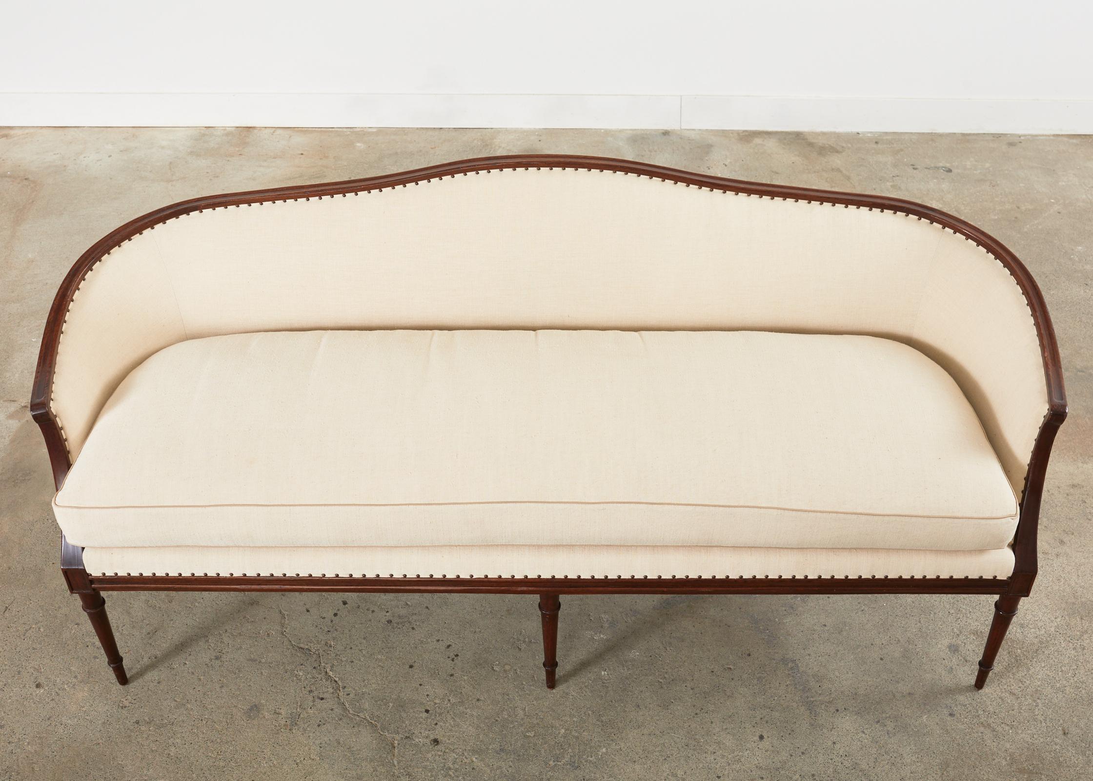 American Neoclassical Louis XVI Style Mahogany and Silk Cabriole Sofa