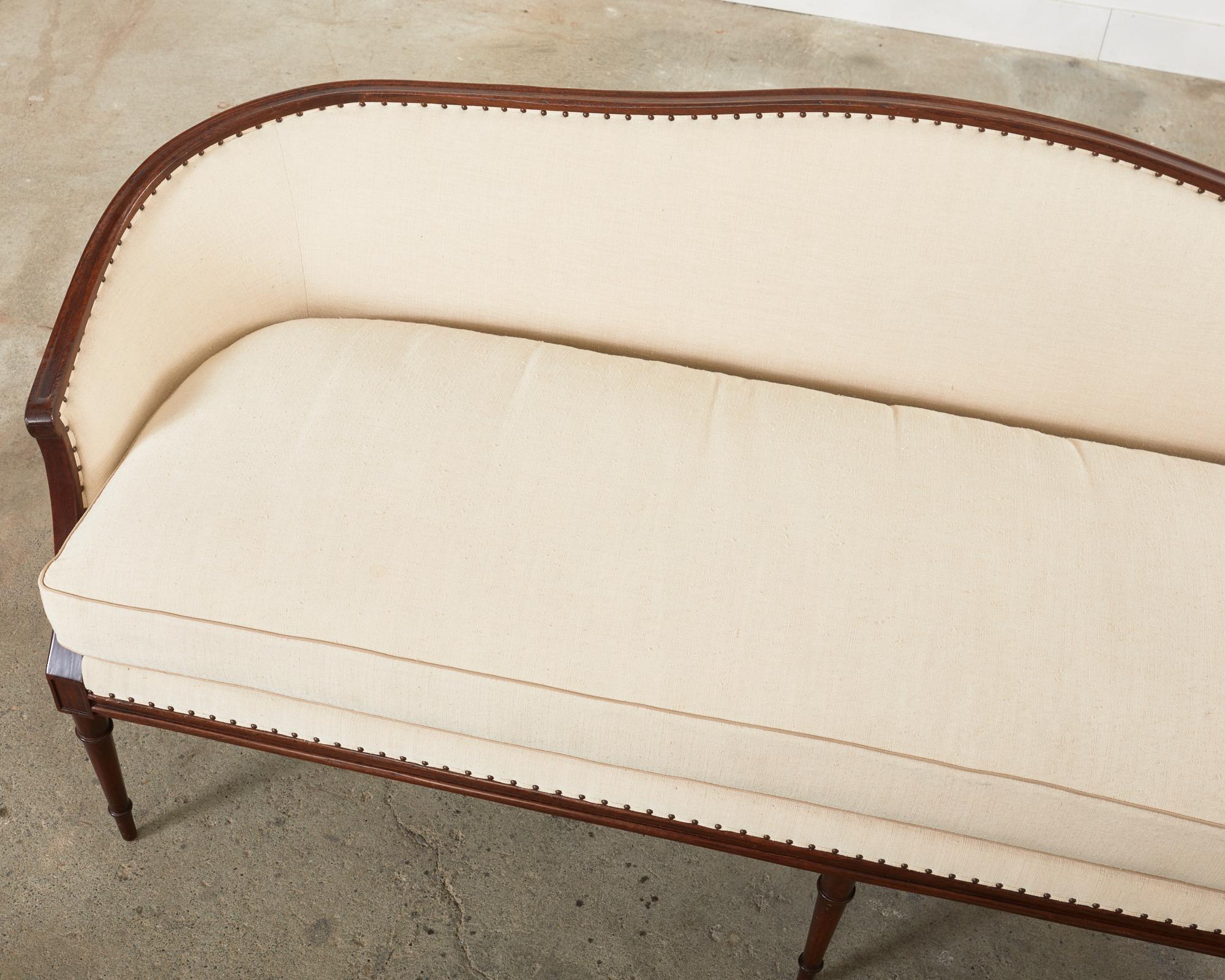 Neoclassical Louis XVI Style Mahogany and Silk Cabriole Sofa In Good Condition In Rio Vista, CA