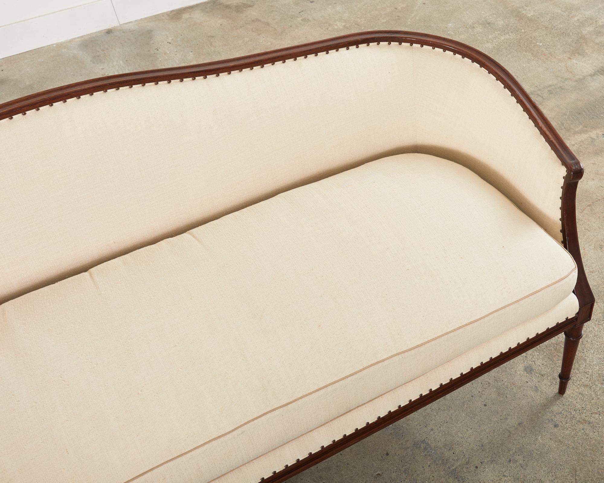 20th Century Neoclassical Louis XVI Style Mahogany and Silk Cabriole Sofa