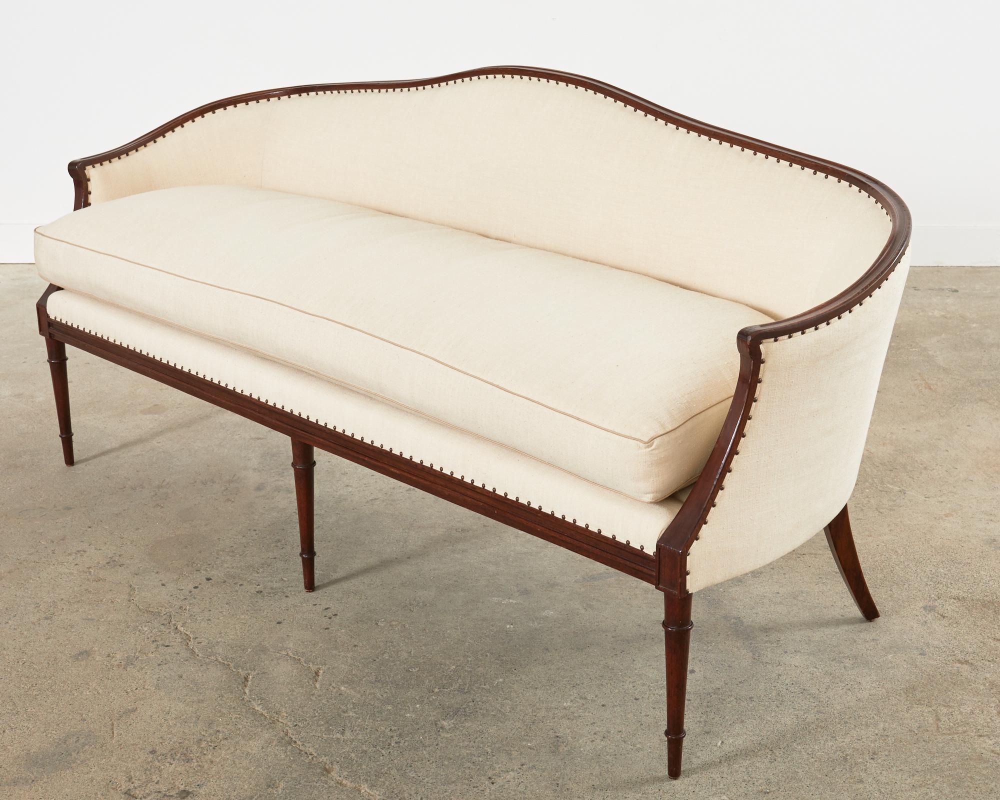 Neoclassical Louis XVI Style Mahogany and Silk Cabriole Sofa 1