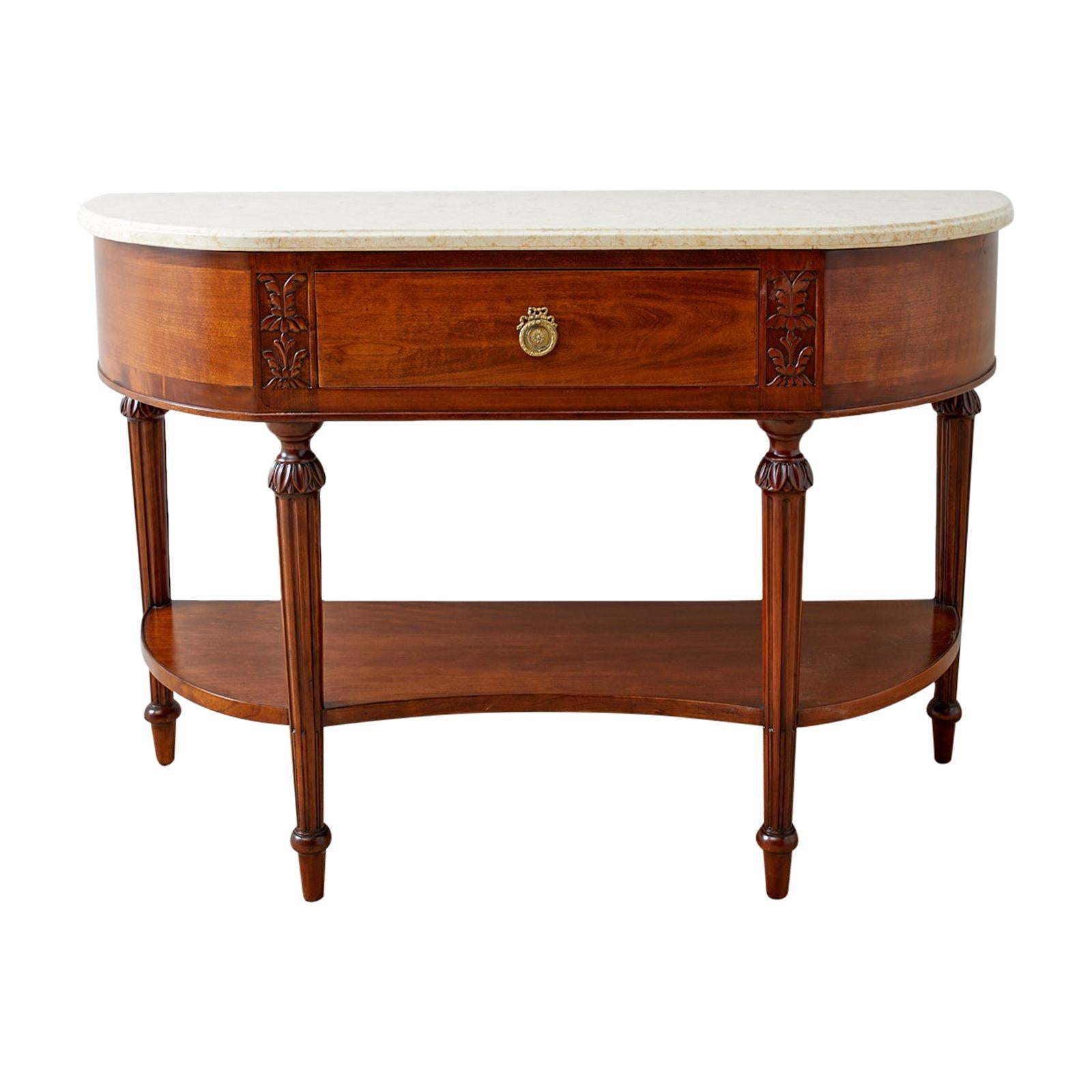 Neoclassical Louis XVI Style Mahogany Marble Top Console Table
