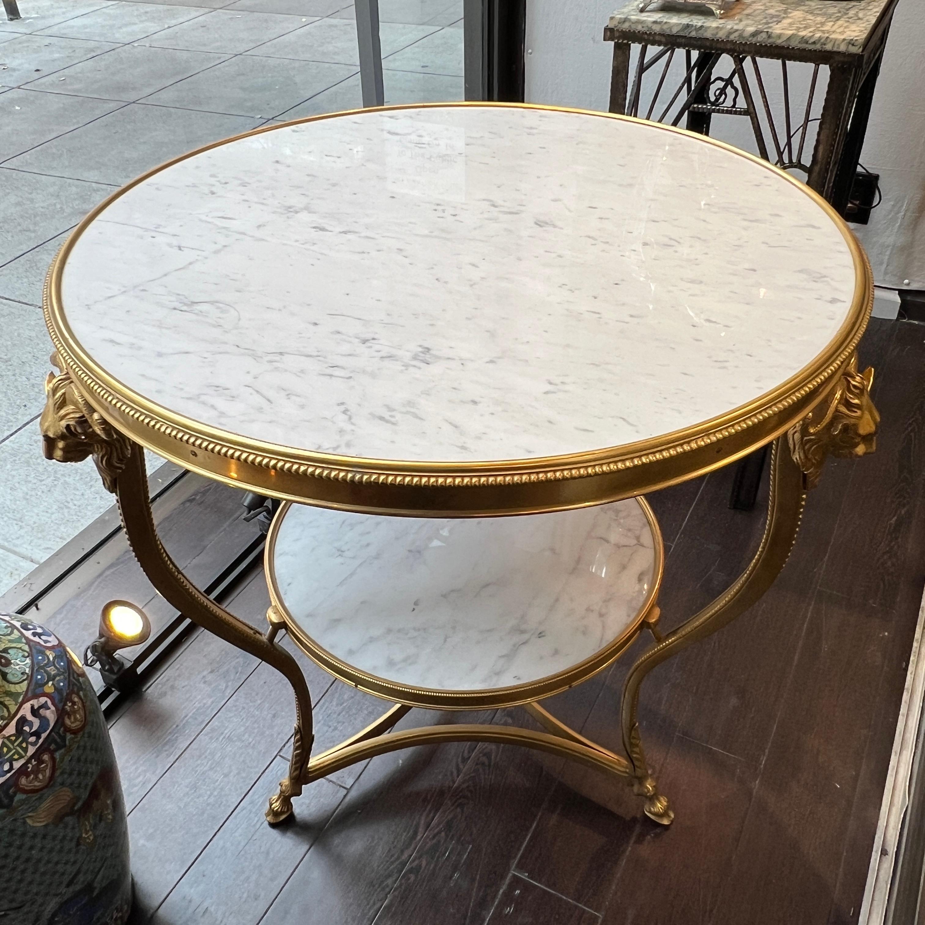 20th Century Neoclassical Louis XVI Style White Marble Gilt Bronze Gueridon Center Table For Sale