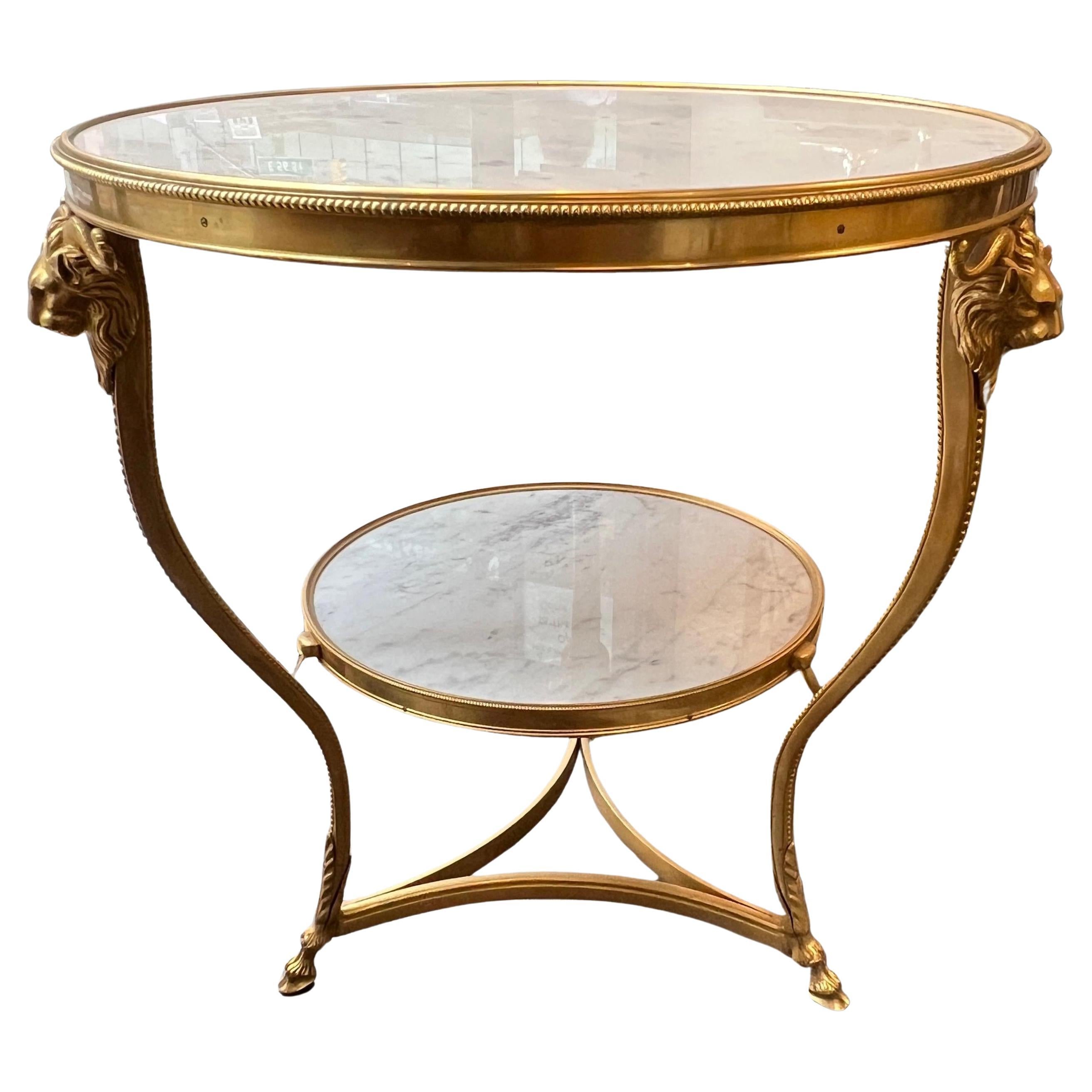 Neoclassical Louis XVI Style White Marble Gilt Bronze Gueridon Center Table