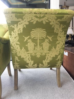 Neoclassical Lounge Chairs for William Eubanks in Chartreuse Chinoiserie Silk