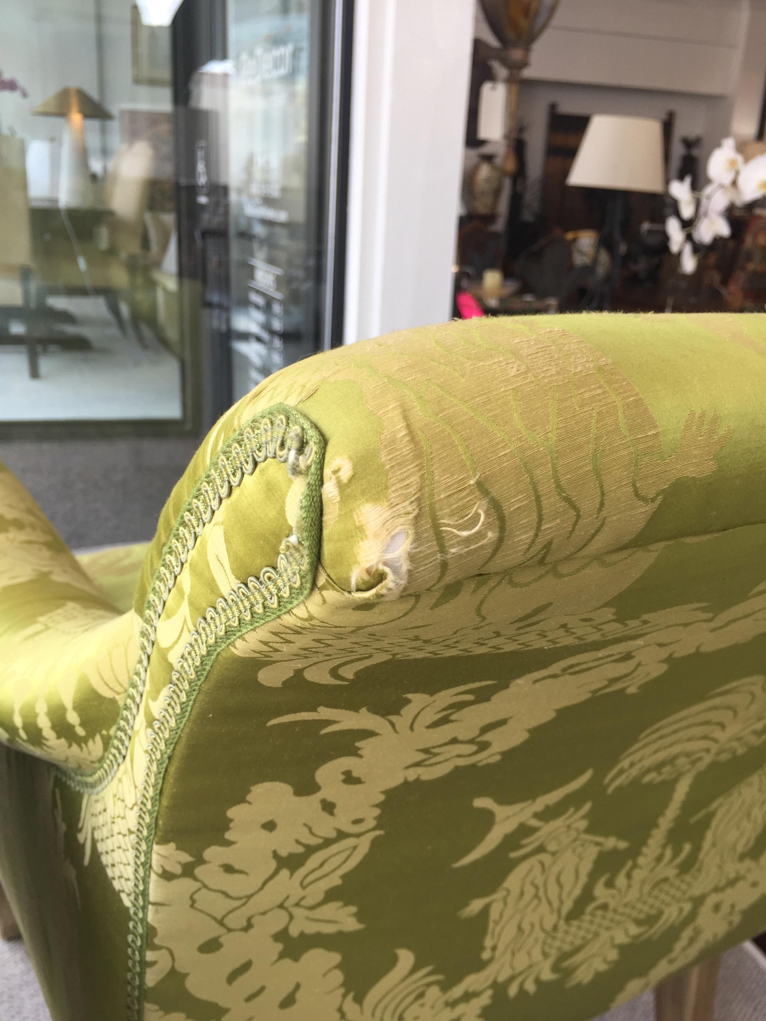 North American Neoclassical Lounge Chairs for William Eubanks in Chartreuse Chinoiserie Silk