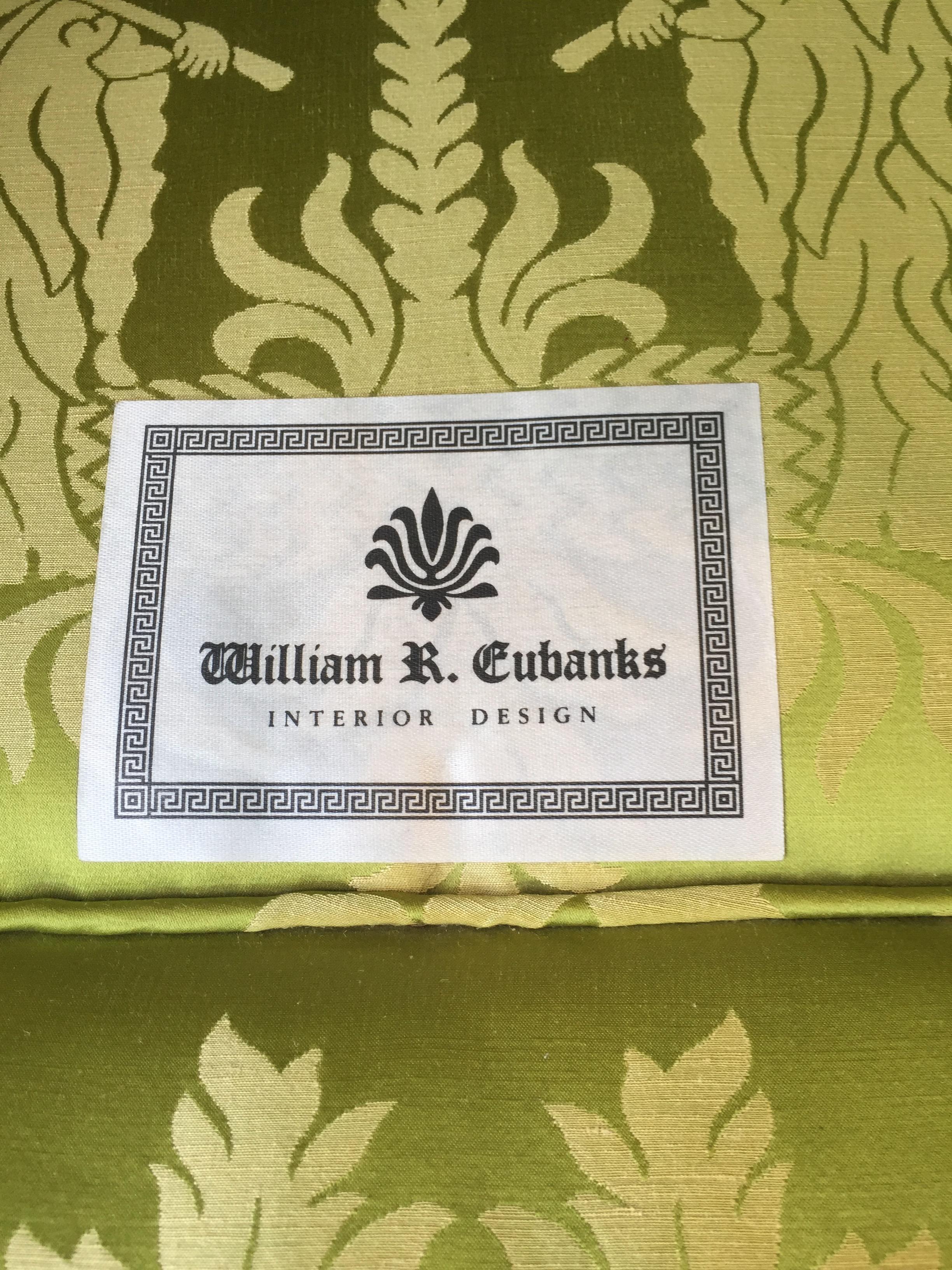 Neoclassical Lounge Chairs for William Eubanks in Chartreuse Chinoiserie Silk 1