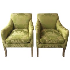 Neoclassical Lounge Chairs for William Eubanks in Chartreuse Chinoiserie Silk