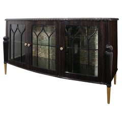 Neoclassical Low Ebony Wood Vetrine with Inside Pearl Mosaic Decoration