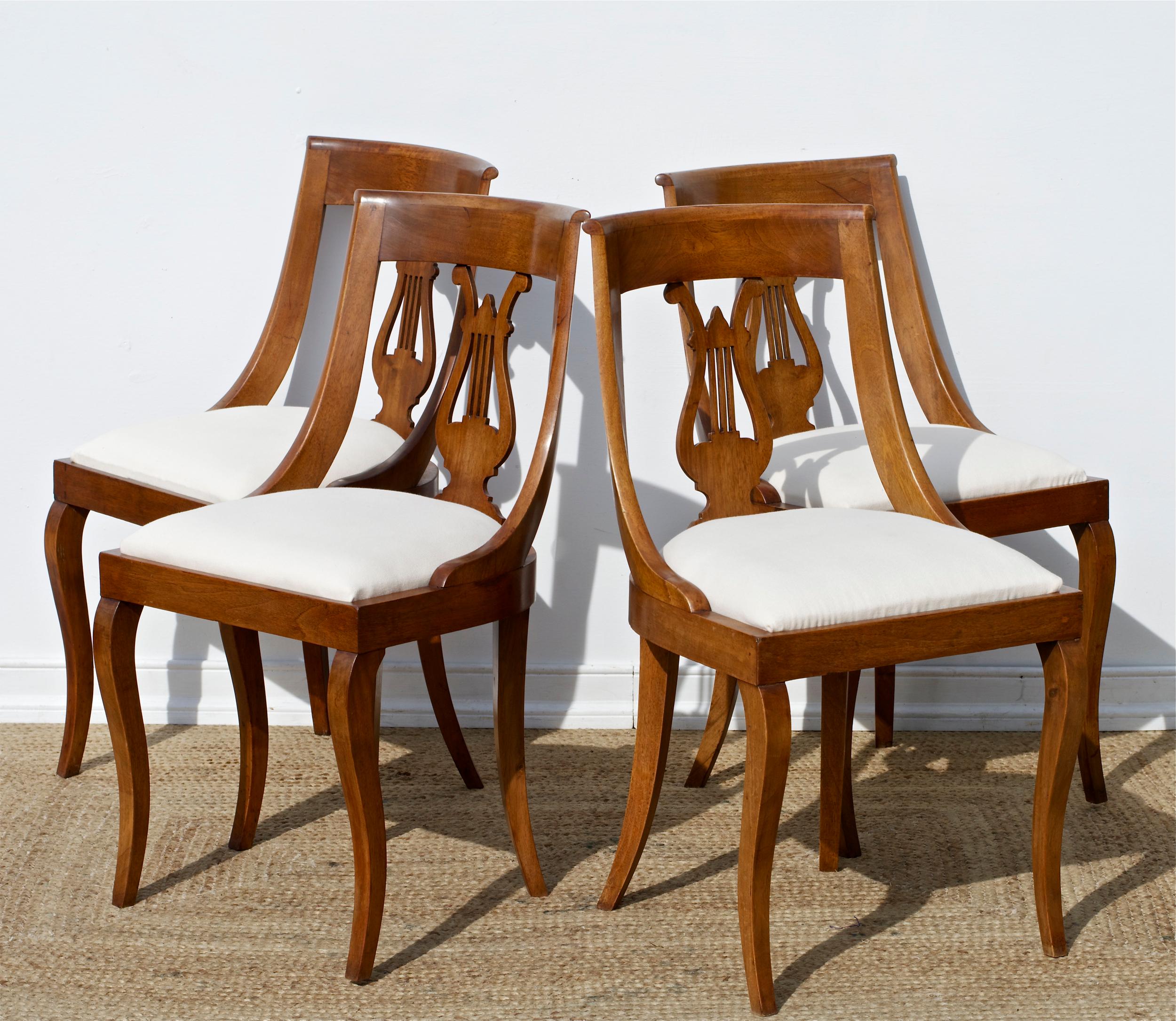 Biedermeier Neoclassical Lyre Back Game Table Chairs, Set of 4 For Sale