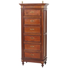 Neoclassical Mahogany and Bronze Chest of Drawers with Drop-Leaf Writing Part