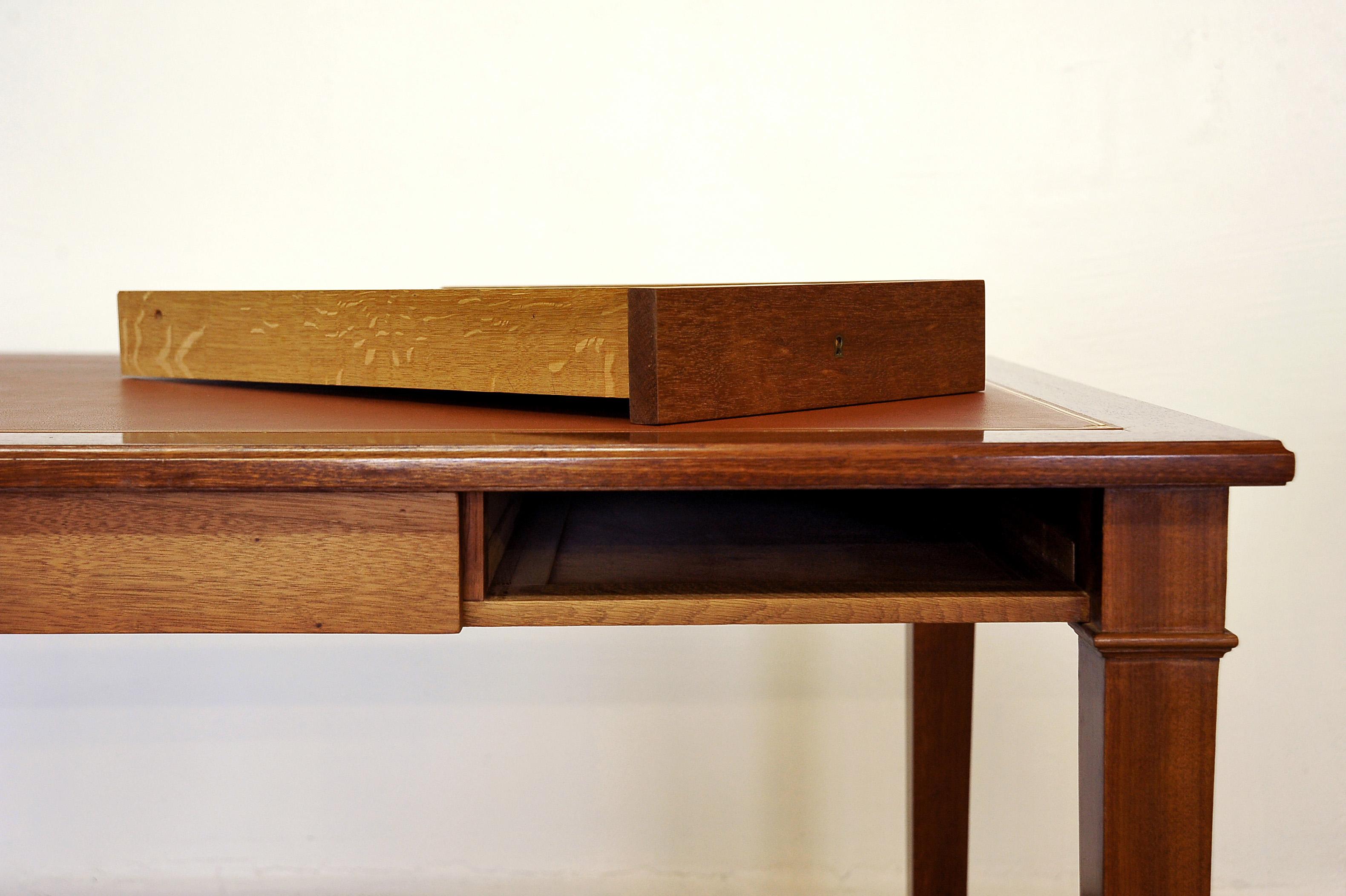 Neoclassical Mahogany and Leather Desk in the Style of André Arbus, France 1940s 11