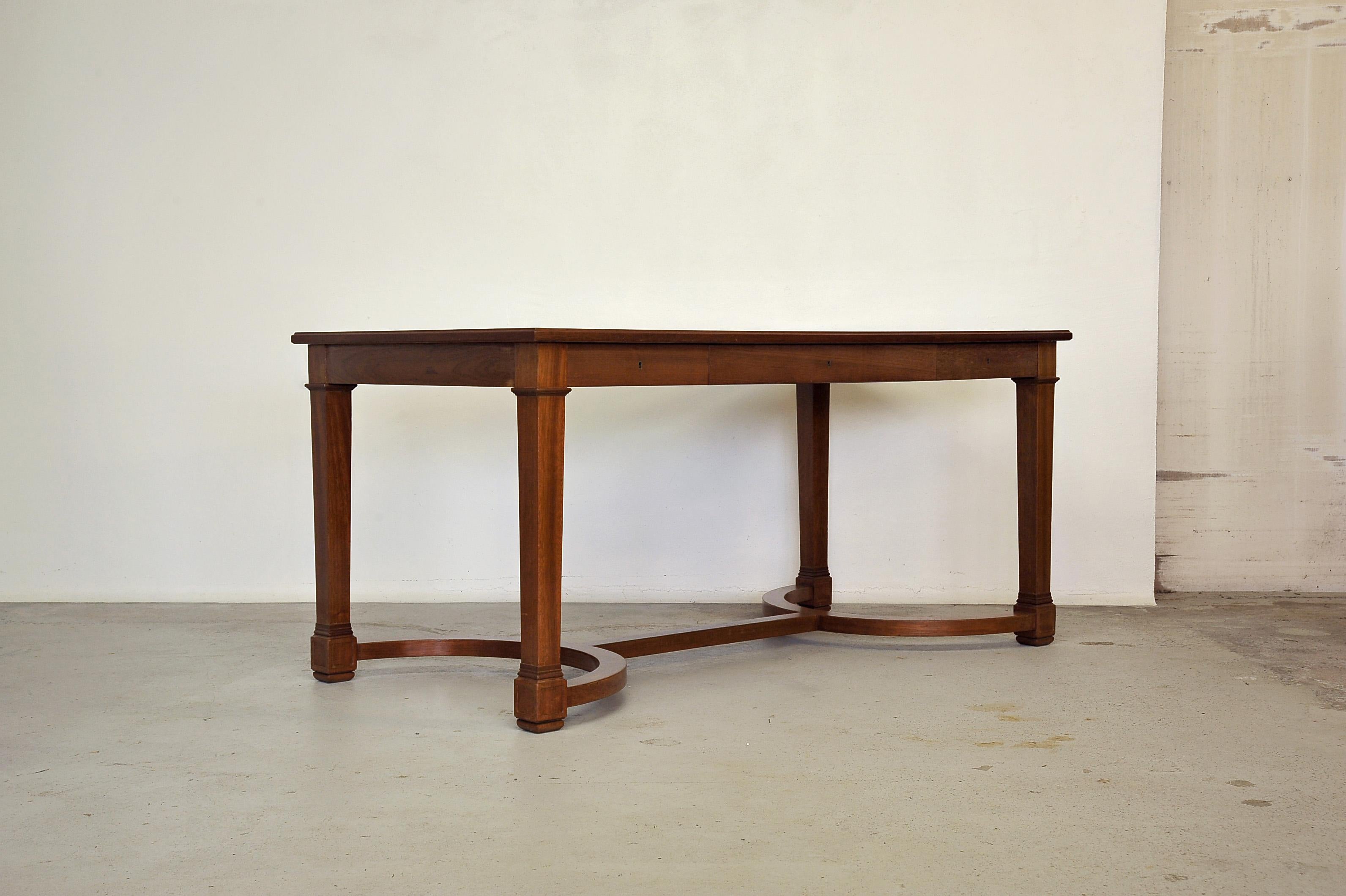 Mid-20th Century Neoclassical Mahogany and Leather Desk in the Style of André Arbus, France 1940s