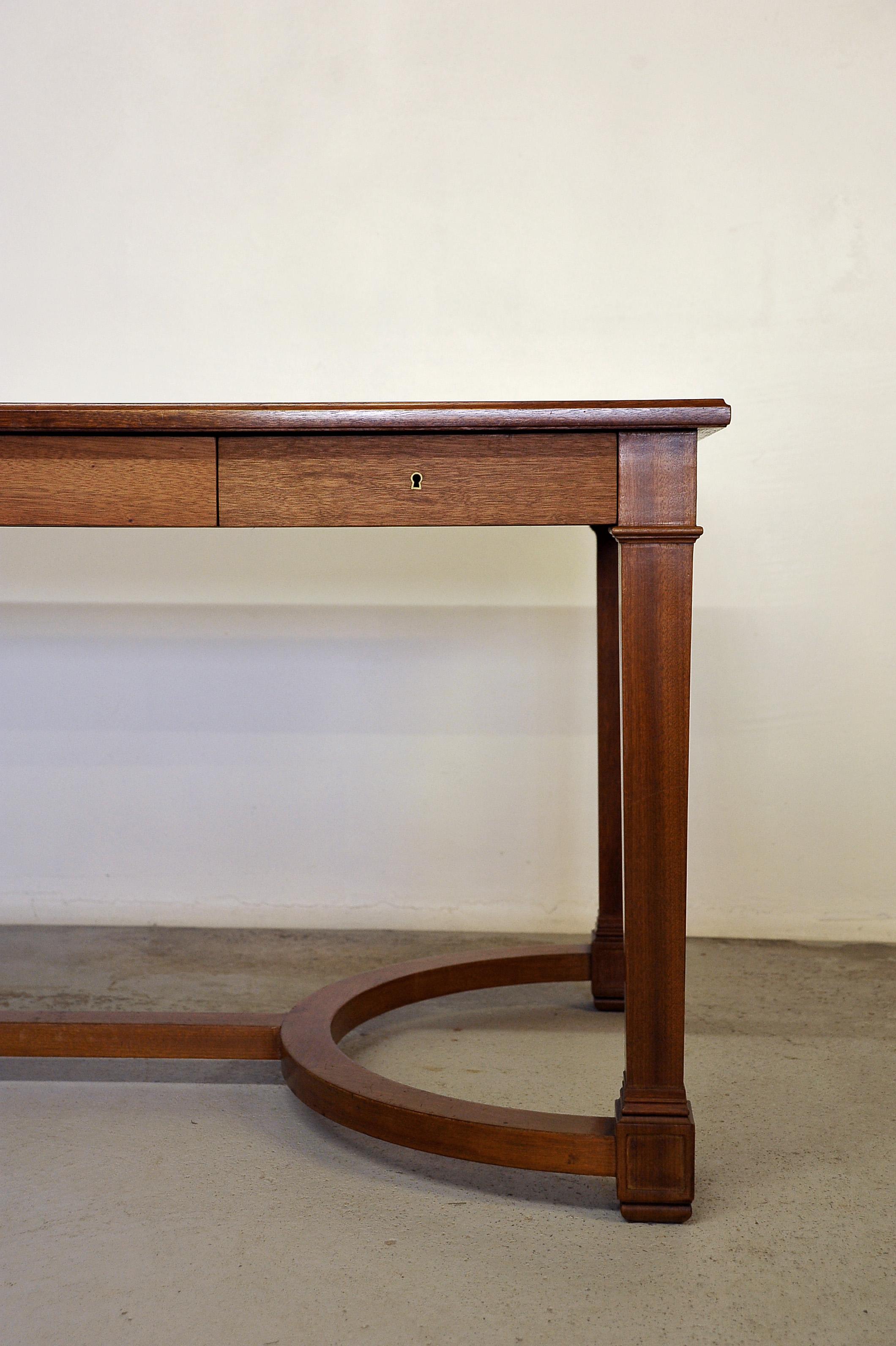 Neoclassical Mahogany and Leather Desk in the Style of André Arbus, France 1940s 1