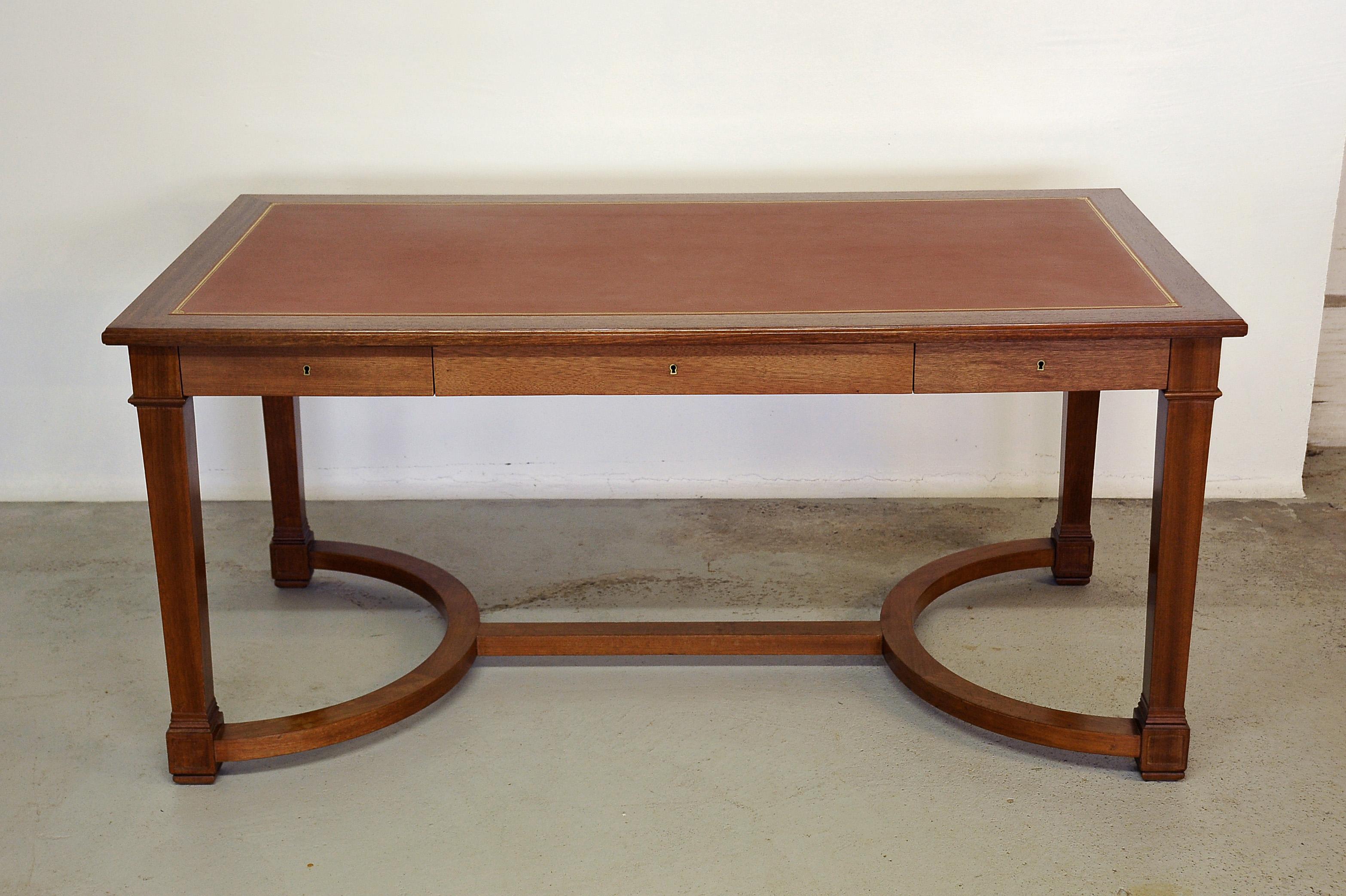 Neoclassical Mahogany and Leather Desk in the Style of André Arbus, France 1940s 2