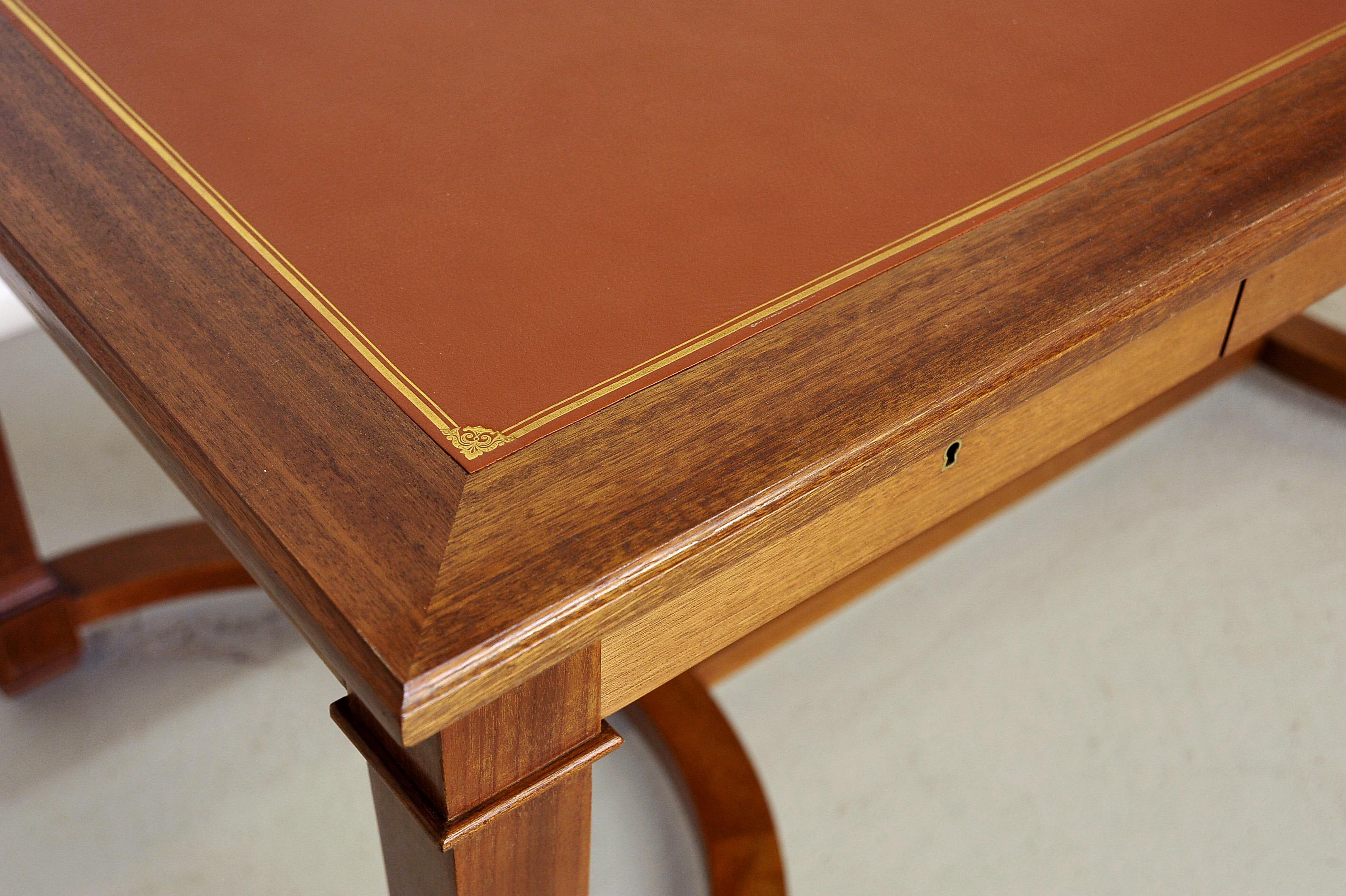 Neoclassical Mahogany and Leather Desk in the Style of André Arbus, France 1940s 3