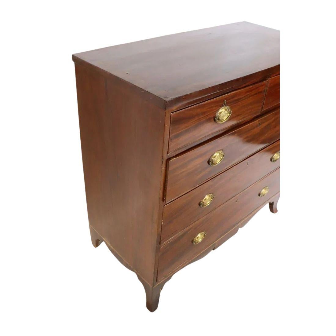 Neoclassical Mahogany Chest of Drawers With Brass Pulls In Good Condition For Sale In Locust Valley, NY