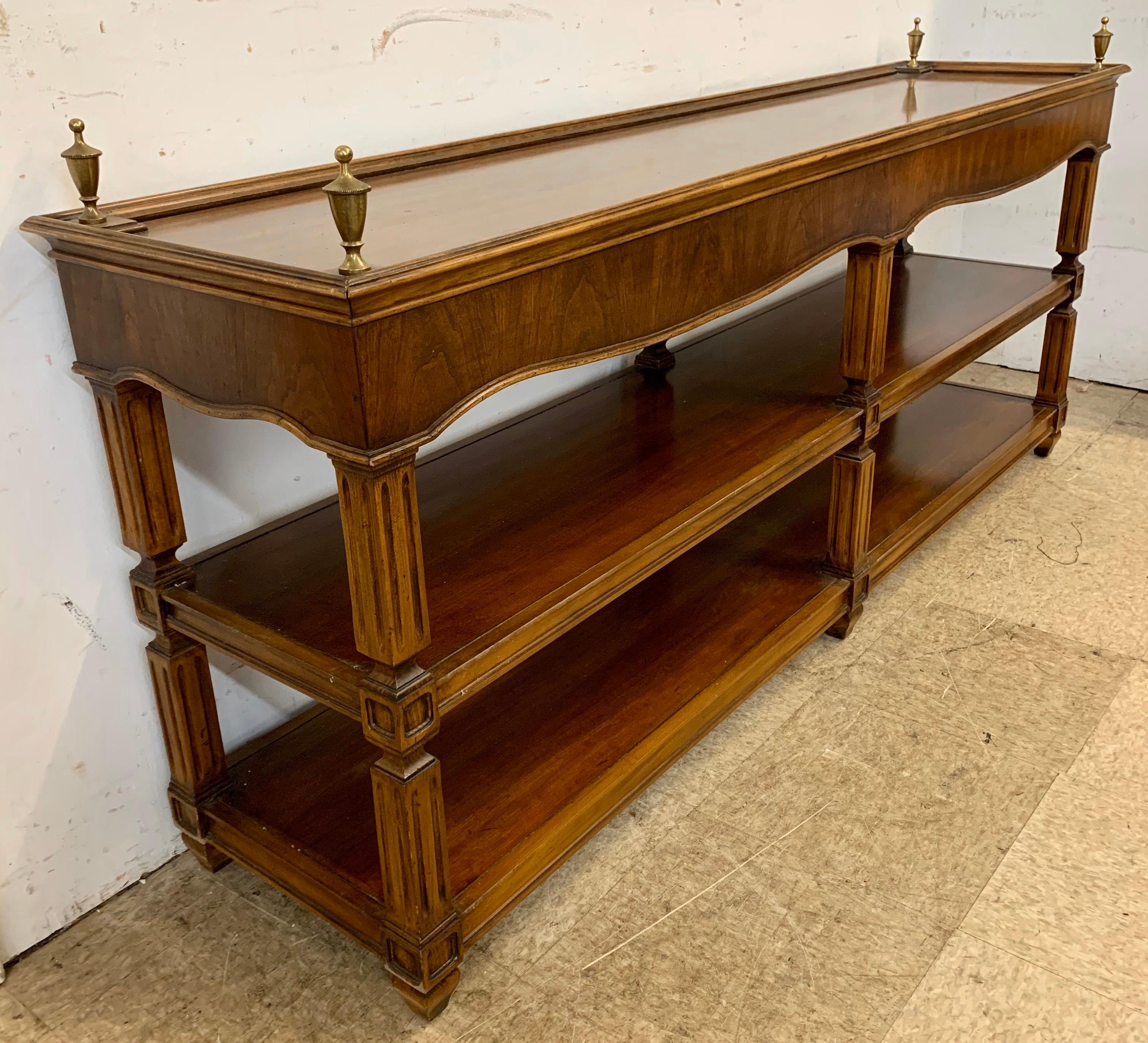 American Neoclassical Mahogany Console Table Sofa Table with Shelves
